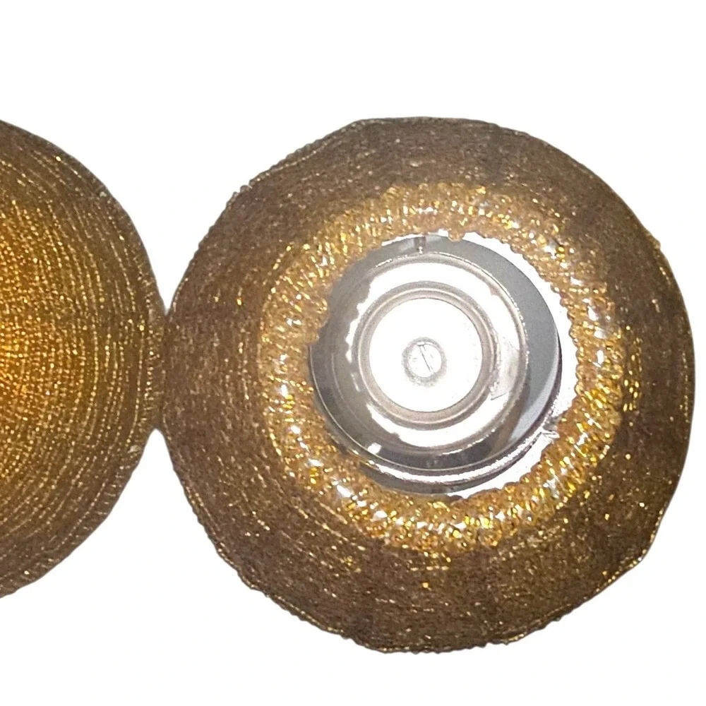 Silver Pedestal Tea Light Candle Holders with Amber Gold Beaded Shades Set of 2